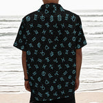 Blue Zodiac Symbols Pattern Print Textured Short Sleeve Shirt