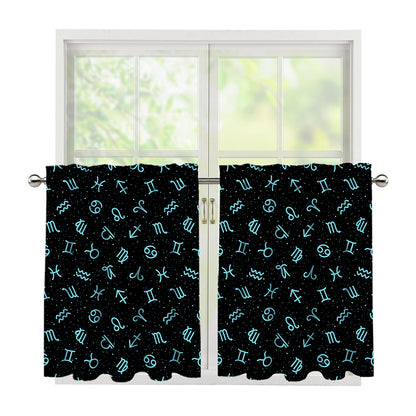 Blue Zodiac Symbols Pattern Print Tier Curtains