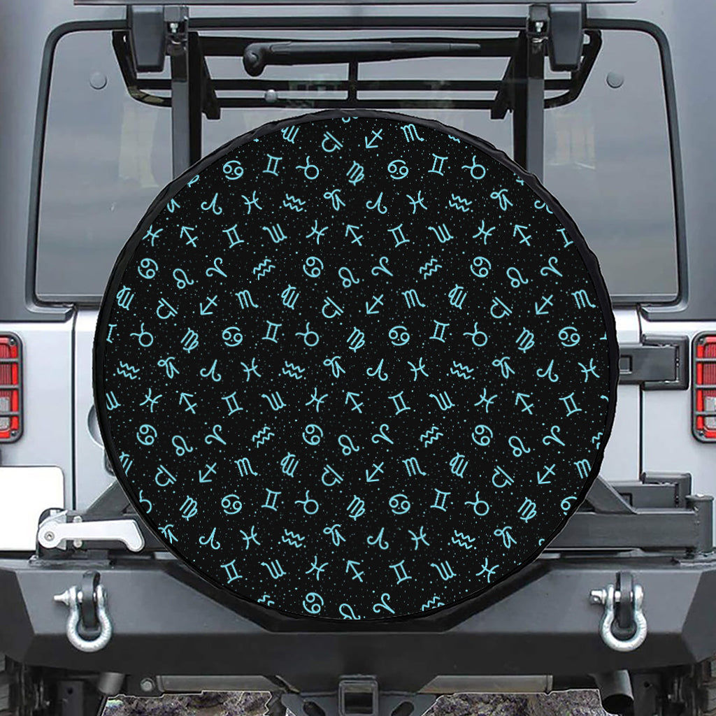 Blue Zodiac Symbols Pattern Print Tire Cover