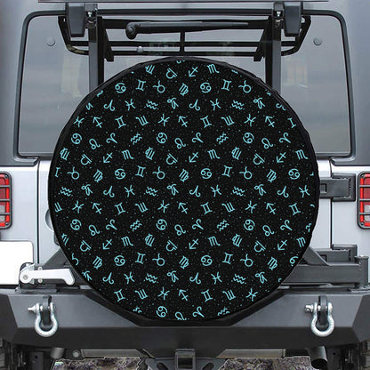 Blue Zodiac Symbols Pattern Print Tire Cover