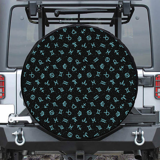 Blue Zodiac Symbols Pattern Print Tire Cover