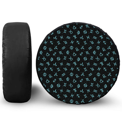 Blue Zodiac Symbols Pattern Print Tire Cover