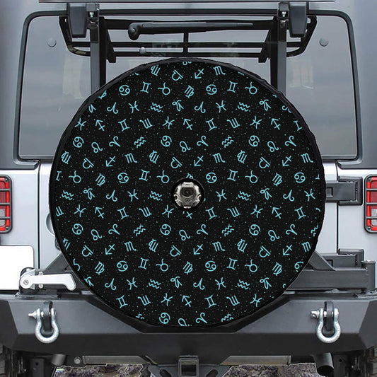 Blue Zodiac Symbols Pattern Print Tire Cover With Camera Hole