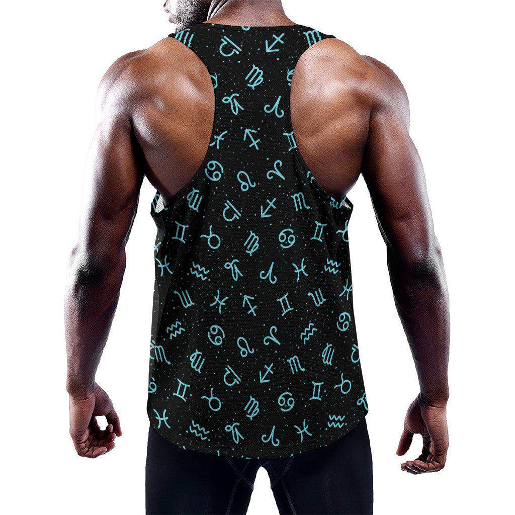 Blue Zodiac Symbols Pattern Print Training Tank Top