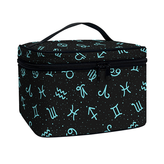 Blue Zodiac Symbols Pattern Print Travel Makeup Bag