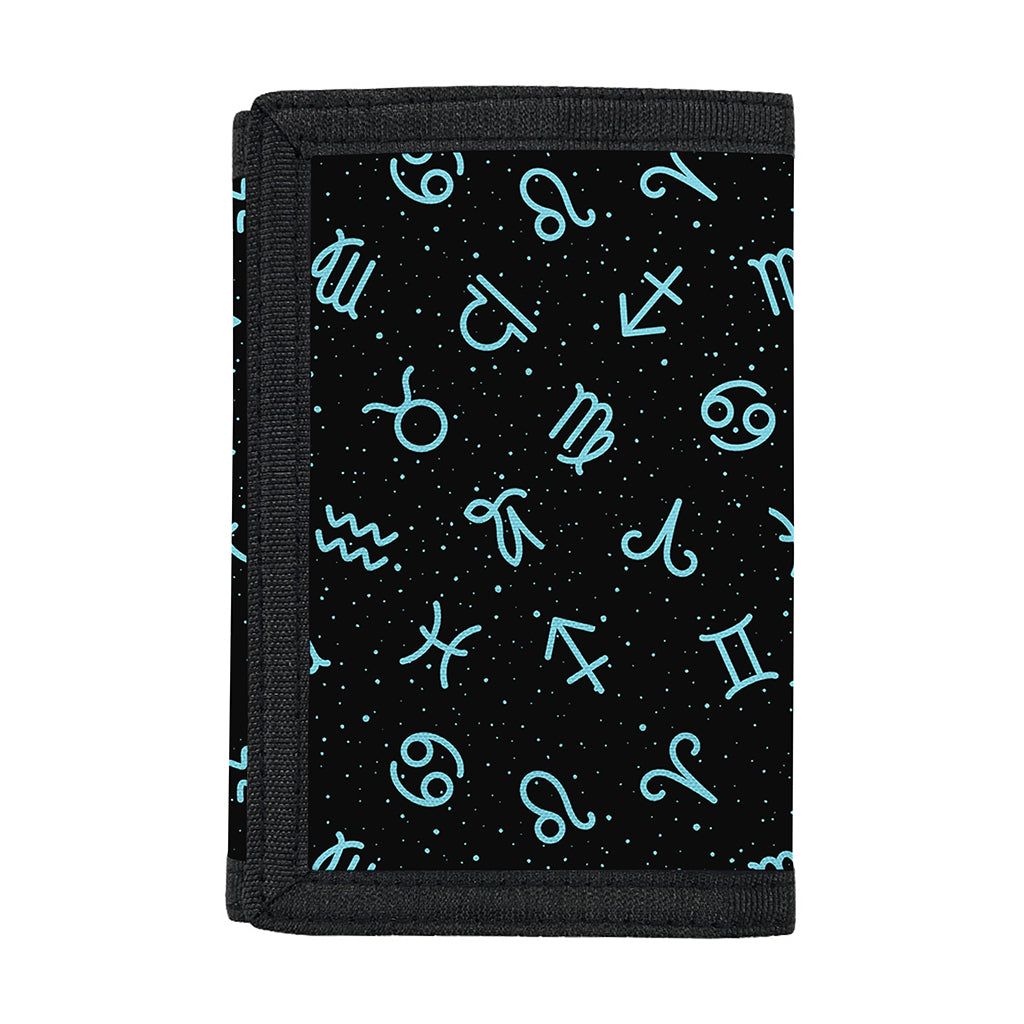 Blue Zodiac Symbols Pattern Print Trifold Wallet
