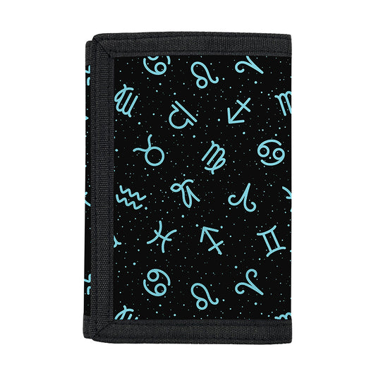 Blue Zodiac Symbols Pattern Print Trifold Wallet