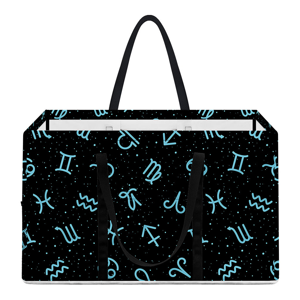 Blue Zodiac Symbols Pattern Print Utility Tote Bag