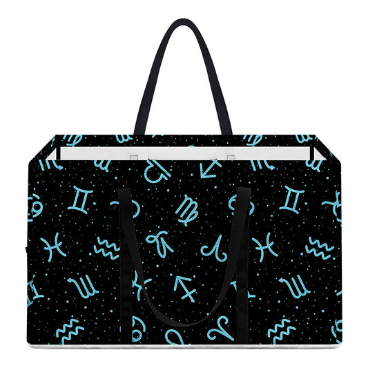 Blue Zodiac Symbols Pattern Print Utility Tote Bag