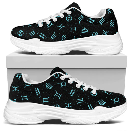 Blue Zodiac Symbols Pattern Print White Chunky Shoes