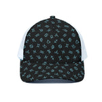 Blue Zodiac Symbols Pattern Print White Mesh Trucker Cap