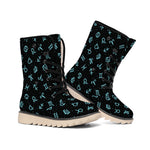 Blue Zodiac Symbols Pattern Print Winter Boots