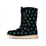 Blue Zodiac Symbols Pattern Print Winter Boots