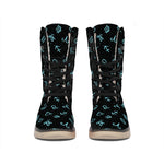 Blue Zodiac Symbols Pattern Print Winter Boots