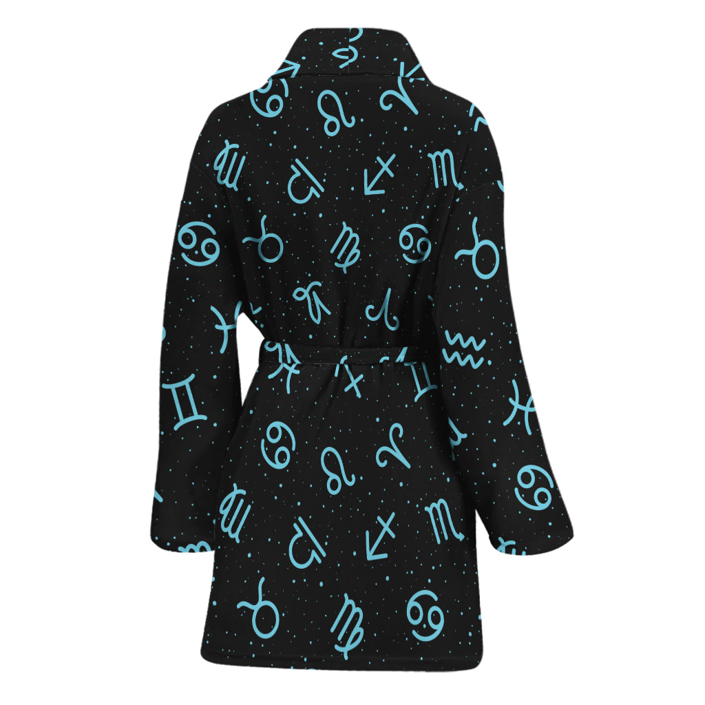 Blue Zodiac Symbols Pattern Print Women's Bathrobe