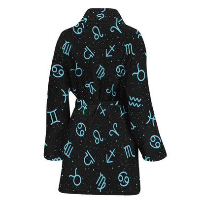 Blue Zodiac Symbols Pattern Print Women's Bathrobe