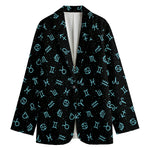 Blue Zodiac Symbols Pattern Print Women's Blazer