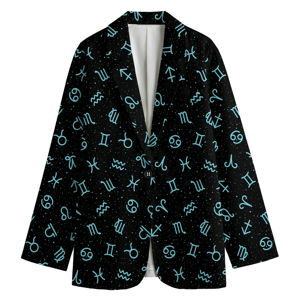 Blue Zodiac Symbols Pattern Print Women's Cotton Blazer