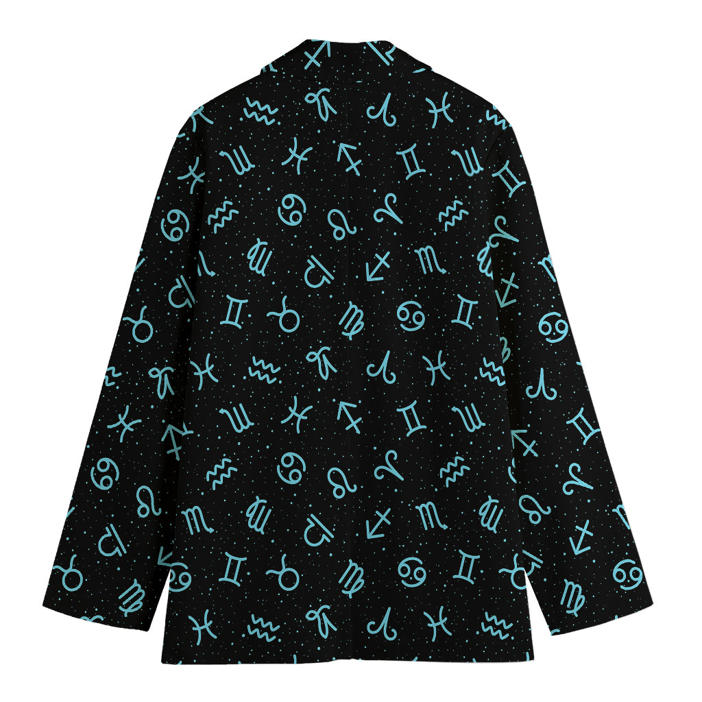 Blue Zodiac Symbols Pattern Print Women's Cotton Blazer