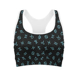 Blue Zodiac Symbols Pattern Print Women's Sports Bra