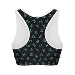 Blue Zodiac Symbols Pattern Print Women's Sports Bra