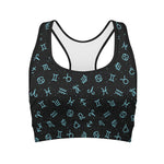 Blue Zodiac Symbols Pattern Print Women's Sports Bra