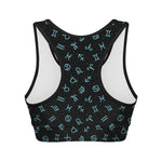 Blue Zodiac Symbols Pattern Print Women's Sports Bra