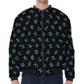 Blue Zodiac Symbols Pattern Print Zip Sleeve Bomber Jacket