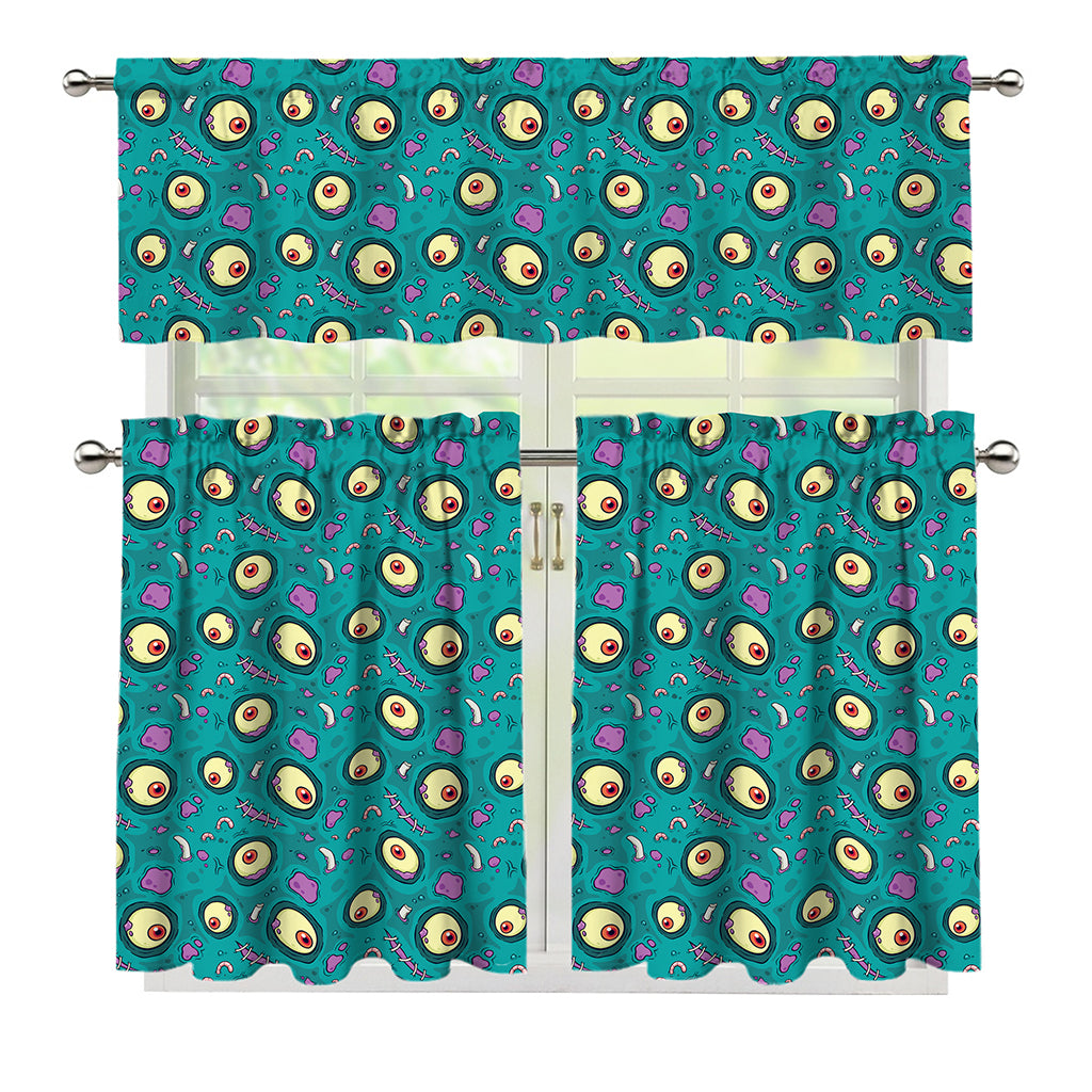 Blue Zombie Pattern Print 3 Piece Kitchen Curtains