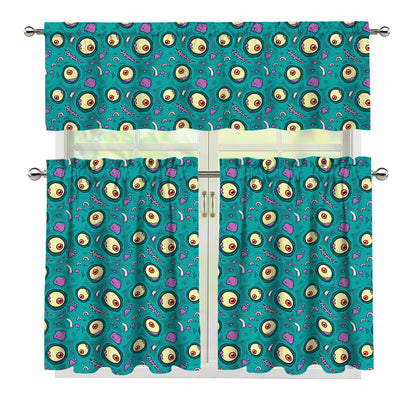 Blue Zombie Pattern Print 3 Piece Kitchen Curtains