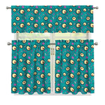 Blue Zombie Pattern Print 3 Piece Kitchen Curtains