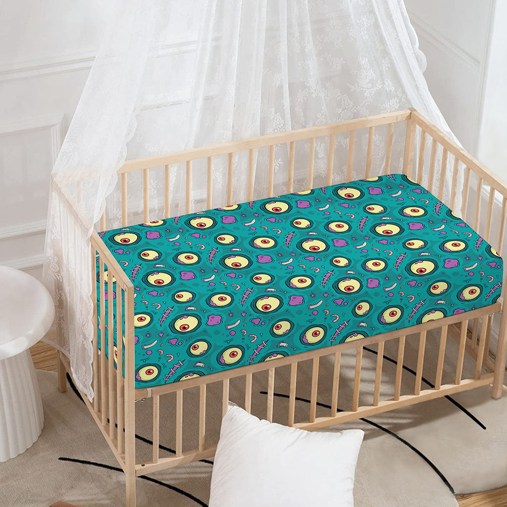 Blue Zombie Pattern Print Baby Crib Sheet