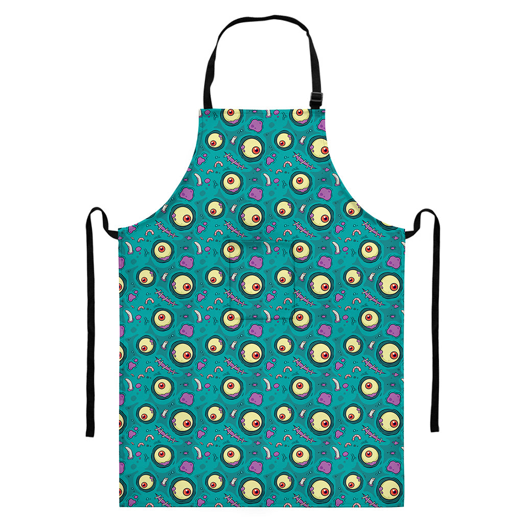 Blue Zombie Pattern Print Bib Apron With Pocket