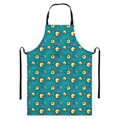 Blue Zombie Pattern Print Bib Apron With Pocket