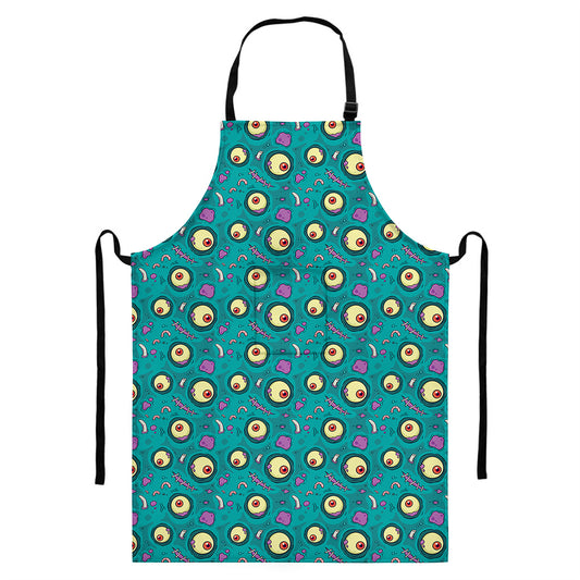 Blue Zombie Pattern Print Bib Apron With Pocket