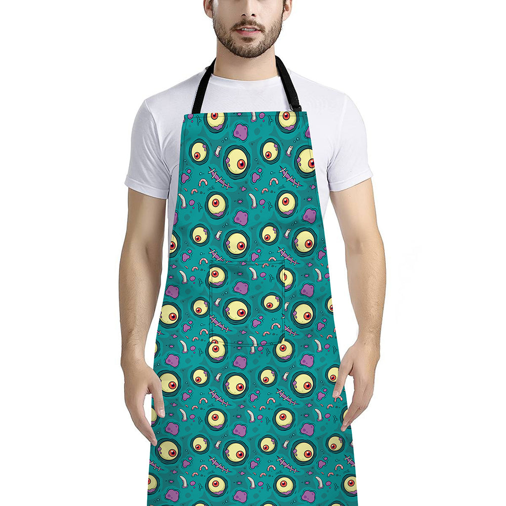 Blue Zombie Pattern Print Bib Apron With Pocket