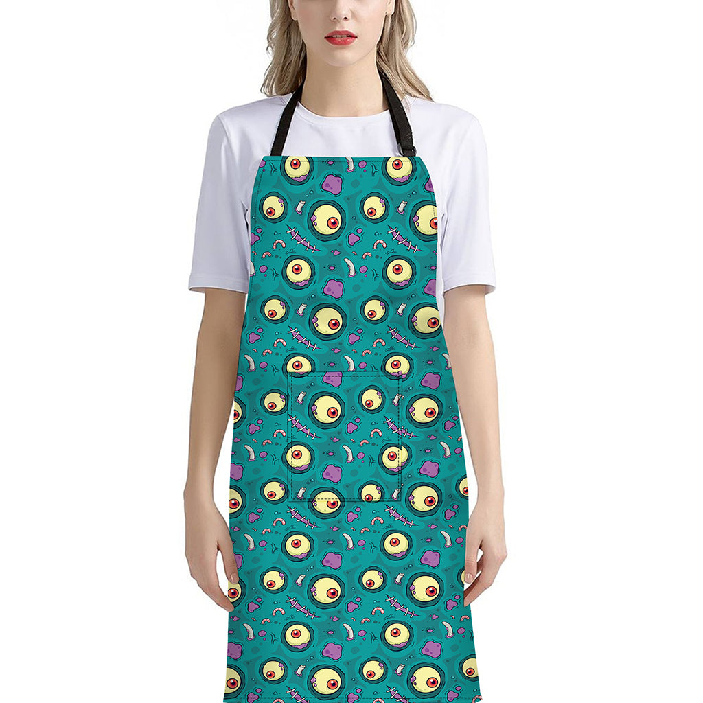 Blue Zombie Pattern Print Bib Apron With Pocket