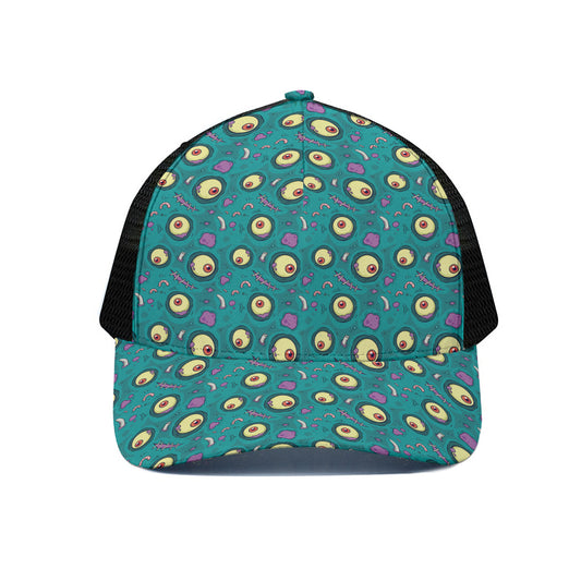 Blue Zombie Pattern Print Black Mesh Trucker Cap
