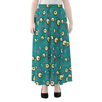 Blue Zombie Pattern Print Chiffon Maxi Skirt