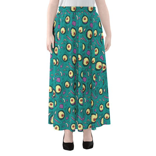 Blue Zombie Pattern Print Chiffon Maxi Skirt