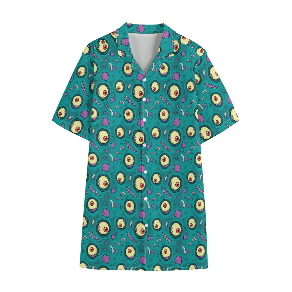 Blue Zombie Pattern Print Cotton Hawaiian Shirt