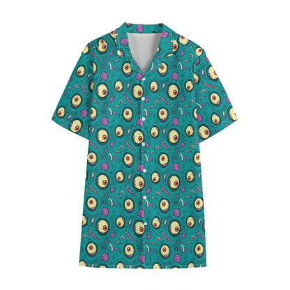 Blue Zombie Pattern Print Cotton Hawaiian Shirt