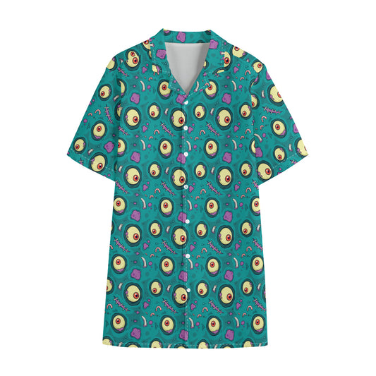 Blue Zombie Pattern Print Cotton Hawaiian Shirt