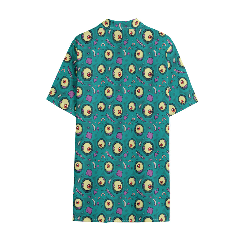 Blue Zombie Pattern Print Cotton Hawaiian Shirt