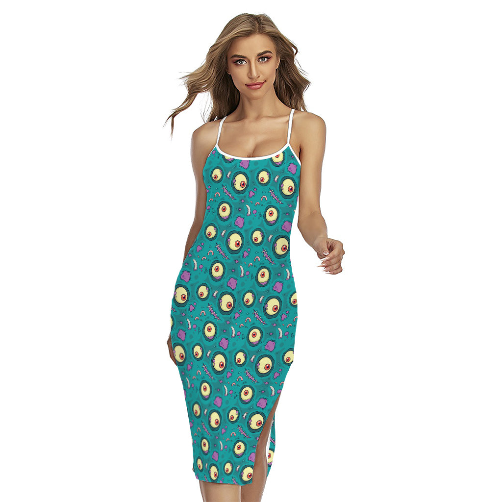 Blue Zombie Pattern Print Cross Back Cami Dress