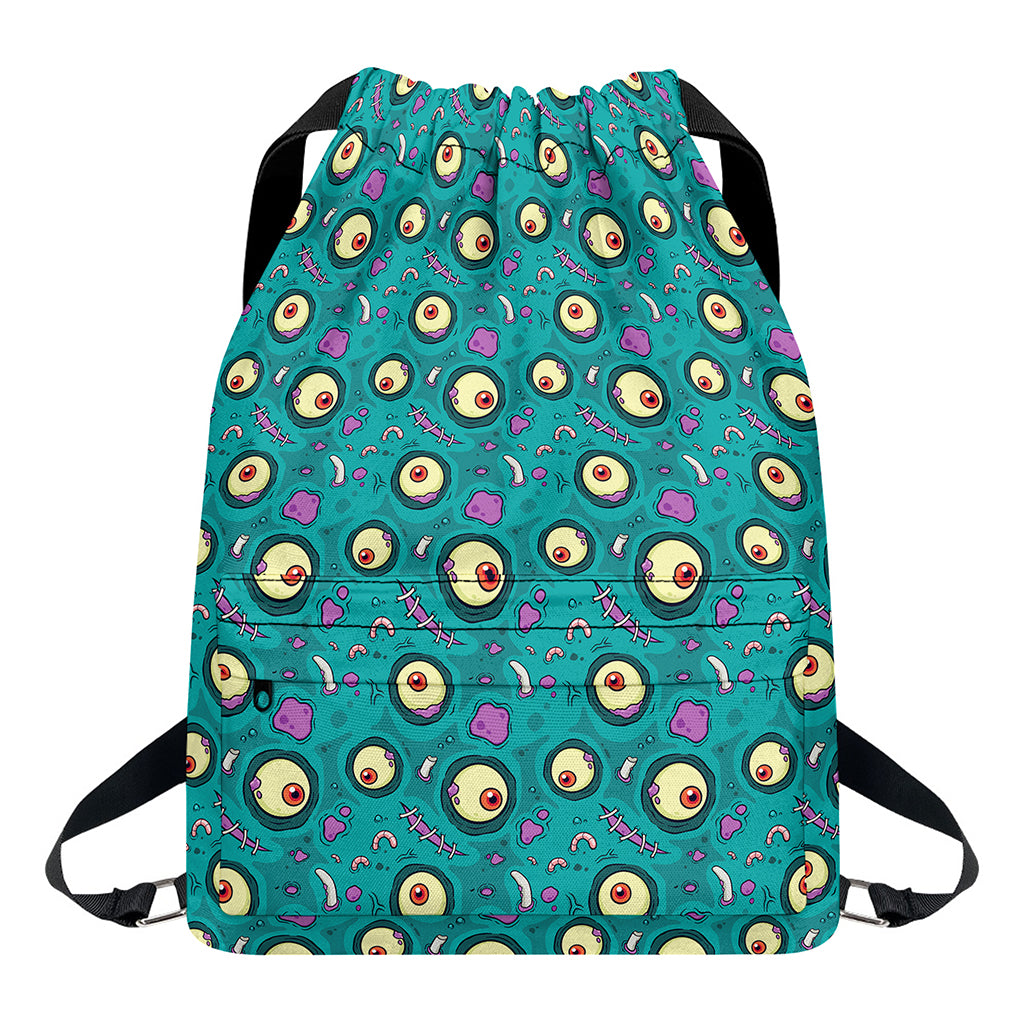 Blue Zombie Pattern Print Drawstring Backpack