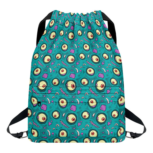 Blue Zombie Pattern Print Drawstring Backpack