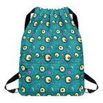 Blue Zombie Pattern Print Drawstring Backpack