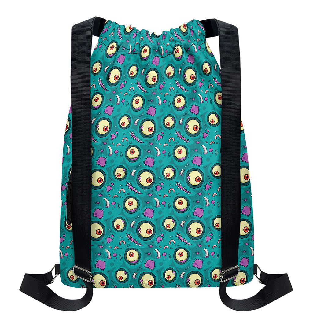 Blue Zombie Pattern Print Drawstring Backpack