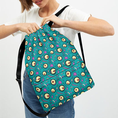 Blue Zombie Pattern Print Drawstring Backpack